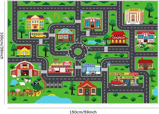 Kids Carpet Car Play Rug, City Life Traffic Road Kids Rug Playmat,Non Slip Children Educational Game Car Mat Area Rug for Playroom Baby Toddler Boys Bedroom Classroom (59X39.4 INCH, Style 1)