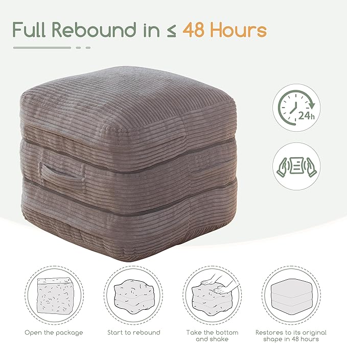 HIGOGOGO Pouf Ottoman Stuffed Square Modern Foam Filled Foot Rest Poufs 20 X 18 Inches Modular Ottomans Separated Into Floor Cushions for Living Room Chair Decorative Stool, Grey