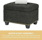 Convenience Concepts Designs4Comfort 5th Avenue Upholstered Storage Ottoman 24" - Contemporary Foot Stool and Seat with Hinged Lid for Living Room, Dining Room, Office, Den, Dark Charcoal Gray Fabric