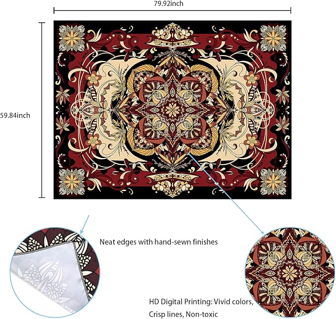 CHDGDHC Boho Mandala Moth Tapestry,Hippie Floral Aesthetic Wall Tapestries, Psychedelic Aesthetic Decor, Large Tapestry for Bedrooms, Living Rooms, and Dorms-79.92x59.84 Inch