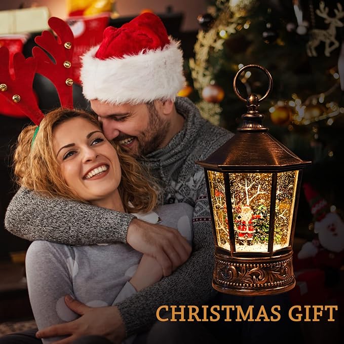 Christmas Lantern-Snow Globe,Water Lantern with Music and Santa Claus-USB or Battery-Powered Christmas Lanterns, Rotating Flashing Lanterns, Christma Decorations