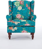 KEIKI Floral Accent Chair for Living Room - Stylish Vintage Elegance with Retro Wood Legs, Upholstered Armchair for Modern Comfort