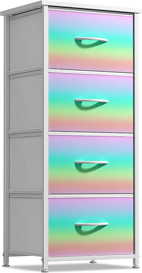 Sorbus Kids Dresser with 4 Drawers - Storage Chest Organizer Nightstand - Steel Frame, Wood Top, Tie-Dye Fabric Bins for Clothes - Wide Furniture for Bedroom, Hallway, Nursery, Closet, & Apartment