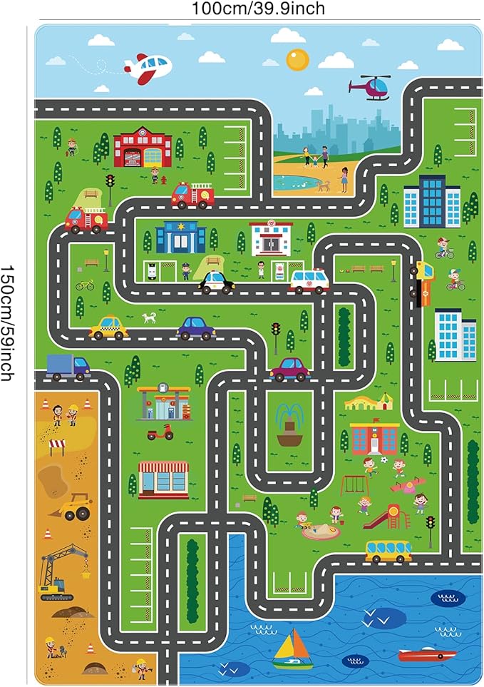 Kids Car Playmat, Kids Rug for Playroom Car Mat Town City Road Traffic Rugs, Play Mat for Floor, Extra Large Boys Kid Car Track Play Rug (Style ONE, 59X 39.4 INCH)