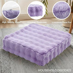 2 Pcs High Density Foam Floor Pillow - Upgraded Large Pillows Seating for Adults - Outdoor Floor Cushion with Soft Tufted Cover - Yoga Pillows for Sitting On Floor - 22 Inch Light Purple