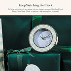 MACKENZIE-CHILDS Silver-Plated Round Desk Clock, Decorative Clock for Living Room, Kitchen, or Office, Gray-and-White Sterling Check