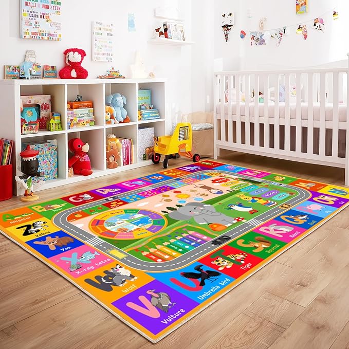 Kids Rugs for Playroom 3' x 4', Playmat for Toddlers Kids Carpet for Classroom Bedroom Floor Play Mat for Kids ABC Rugs for Learning Alphabet, Numbers, Colors, Animal Words and Season