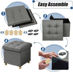 BRIAN & DANY 15 Inches Ottoman with Storage, Square Small Storage Ottoman Foot Rest with Legs, Ottomans Foot Stool for Dorm, Living Room, Entryway (Gray)
