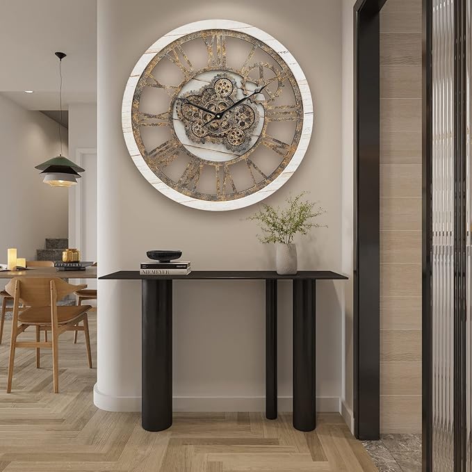 Wall Clock, 24 Inch Moving Gears Clock Large Wall Clock for Living Room Decor Rustic Vintage Industrial Steampunk Farmhouse Big Clock for Home Kitchen Bedroom Office