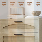 Mericonia 3 Drawer Rattan Dresser for Bedroom, Wood Dresser for Closet with Metal Handles, Small Boho Nightstand Sets, Dressers & Chests of Drawers for Bedroom, Hallway and Entryway, Oak