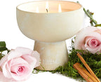 Blueme Romance Candle | Oakmoss & Sandalwood | 3 Wick - Refillable Wellness Candle with Essential Oils, Hand Finished & Poured Soy Wax Blend Ceramic Vessel, Natural Cotton Wicks | Medium 12 oz