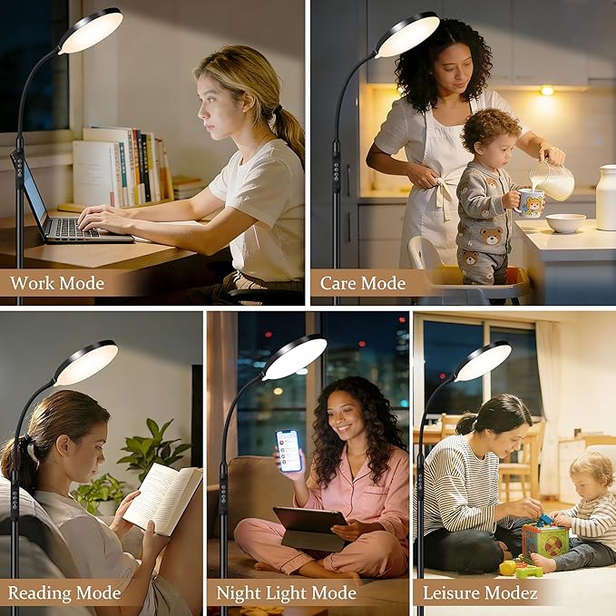 Floor Lamp for Indoor, 240 LEDs Eye Protection Lamp, Adjustable Height,Remote & Touch Control, Dimmable, Flexible Gooseneck with Stand, Reading Lamp for Living Room Bedroom Office, Black
