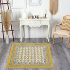 Area Rug 3' Square Rug Yellow & Beige Cotton Dhurrie Oriental Thick 0.19 inches Stone Easy Washable Rug Hand Wash Cotton Carpet Flatweave Rug Indoor Outdoor Rugs for Kitchen, Bedside, Enterway