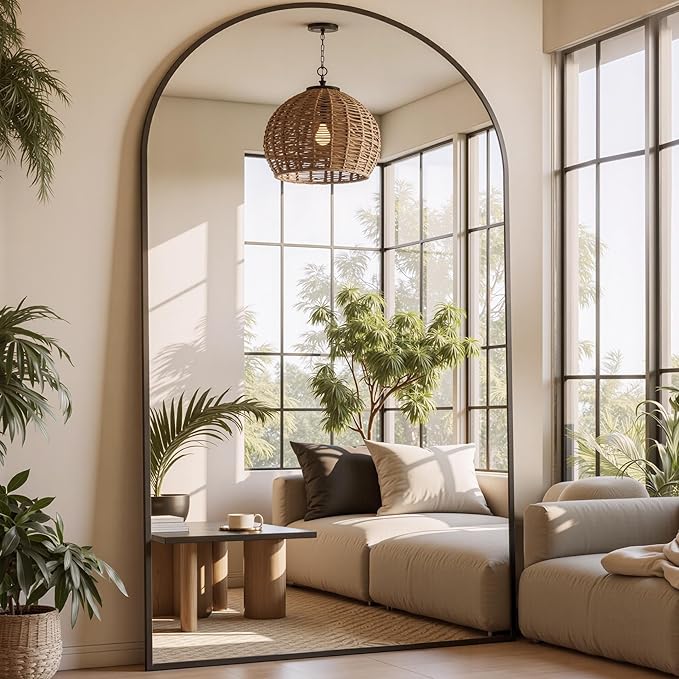 Full Length Mirror, 81"x41" Arched Full Body Mirror, Oversized Floor Mirrors, Leaning Free Standing Mirrors, Hanging Mounted Large Mirrors for Bedroom Dressing Room, Cloakroom, Black