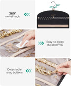 BAGSMART Hanging Jewelry Organizer Claw Clip Necklace Holder Roll for Hair Ties, Headbands, Clips, Earrings, Necklaces, Glasses Double-Sided on Closet, Wall, Door, 1 piece, Large-Black