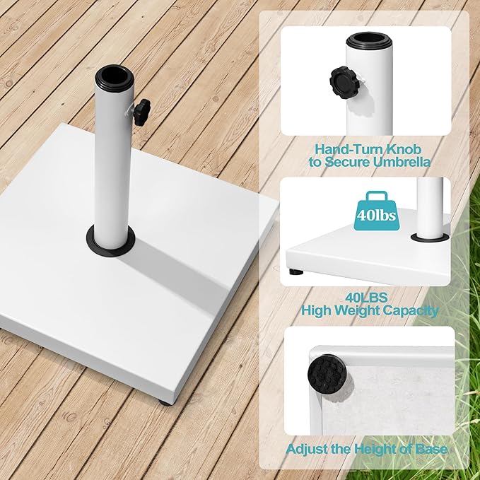 Patio Umbrella Base, 43lbs, Outdoor Heavy Duty Square Concrete Stand Market Umbrella, White