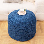 Unstuffed Ottoman Pouf Cover – Round Faux Fur Footstool Plush Floor Pouf (No Filler Included) Perfect for Living Room, Bedroom, or Office Lounge (Navy Blue, 26x26x18 in)