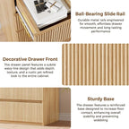 Fluted 5 Drawer Dresser, 43" Tall Dresser Chest of Drawers Curved Profile Design, Wood Mid Century Vertical Dresser Natural Texture for Bedroom, Oak Dresser