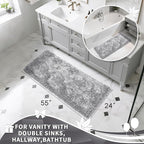 Yimobra Long Bathroom Rugs Runner 55x24 Inch, Extra Thick Soft Absorbent Chenille Bath Mat, Non Slip Machine Washable, Quick Dry Bath Rugs for Bathroom Floor, Tub and Shower, Light Grey
