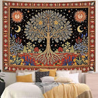 Lunerfex Tree of Life Wall Tapestry - Celestial Sun & Moon Wall Hanging for Bedroom and Living Room Decor - Boho Starry Night Tapestries 80"x60"