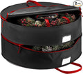 ZOBER Christmas Wreath Storage Container 36 Inch - Wreath Bag Fits 2 Wreaths Box - 600D Oxford Fabric - Interior Compartment for Storing Garlands, Wreaths Storage Bag W Strong Durable Handles - Black