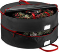 ZOBER Christmas Wreath Storage Container 24 Inch - Wreath Bag Fits 2 Wreaths Box - 600D Oxford Fabric - Interior Compartment for Storing Garlands, Wreaths Storage Bag W Strong Durable Handles - Black