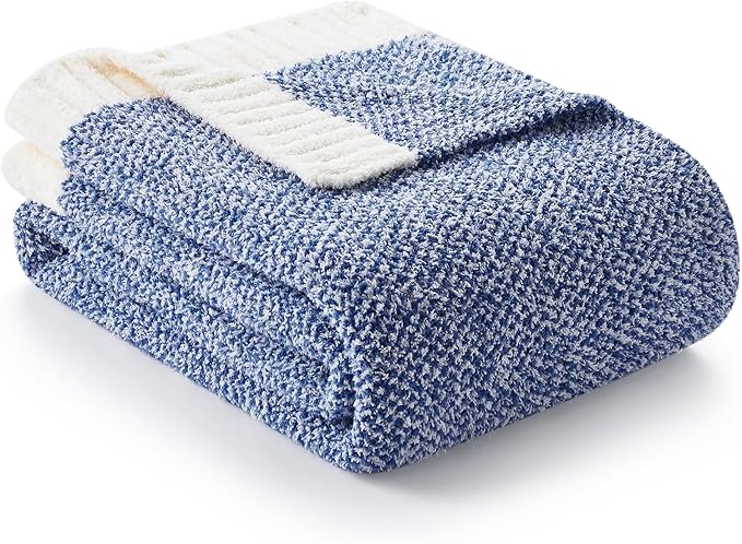 Snuggle Sac Super Soft & Reversible Heather Royal Blue Throw - Oversized Cozy Knit Blanket for Bed, Sofa, Living Room, Twin Size (60x80 Inches)