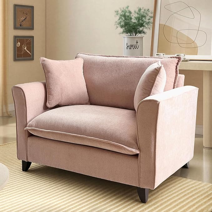 ERYE Modern Chenille Upholstered Accent Chair Wider Seat Leisure Cushion Armchair with 2 Pillows and Removable Cover for Home Apartment Office Living Room Bedroom
