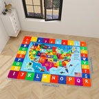 USA Map ABC Kid Rug 78.7" × 59" for Playroom Geography Educational Baby Preschool Playmat
