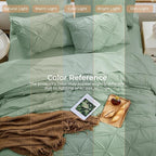 Sasttie King Size Comforter Set, 7-Piece Bed in a Bag, Pintuck Bedding Set for All Season, Includes Comforter, Flat Sheet, Fitted Sheet, Pillowcases and Pillowshams, Sage Green