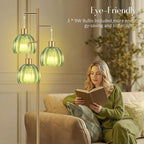 COTTHOS Gold Floor Lamp for Living Room, Modern Standing Lamp Brass Glass Green Tree 3 Light Tall Floor Lamps for Bedroom & 800 Lumens LED Bulbs, Vintage Flower Lamp Shade Farmhouse Boho Bohemian