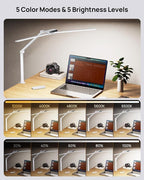 TROND LED Desk Lamp with Clamp, 29.55'' Tall Desk Light with Remote, 1500LM Bright Table Lamp, Swing Arm Clip on Light, Eye-Caring, Touch Control Dimmable for Home Office Monitor Reading Study Task