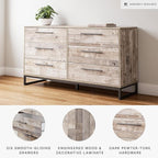 Signature Design by Ashley Neilsville Industrial 6 Drawer Dresser, Butcher Block Gray
