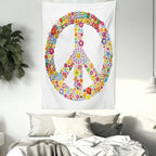 Ambesonne Groovy Tapestry, Floral Peace Sign Summer Spring Blooms Love Happiness Themed Illustration Print, Fabric Wall Hanging Decor for Bedroom Living Room Dorm, 23" X 28", Red White