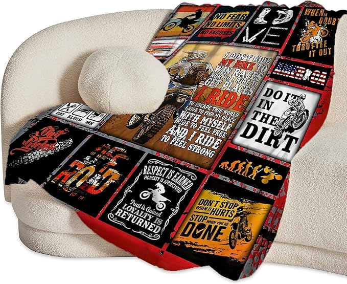 Motorcycle Blanket for Boys Girls Women Men Dirt Bike Gifts Motorcycle Throw Blanket Plush Cozy Flannel Fleece Ultra Soft Fuzzy Blankets 80"X60"