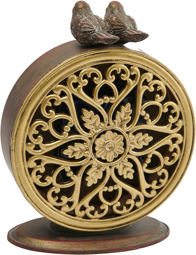 Creative Co-Op Vintage Pewter Mantel Clock with Birds, Distressed Brown