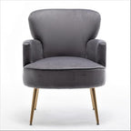 Trendy Velvet Accent Chair with Gold Metal Legs, Upholstered Armchair for Small to Mid-Size Spaces, Modern Living Room, Bedroom, Vanity Desk and Entryway, Grey