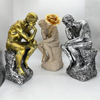 Thinker Statue Decor Office Desktop Bookcase Sculpture Accent Large DéCor Famous Rodin'S Thinker Art Collection Resin Figurine Desk Gifts for Men Modern Home Decorate (Silver)