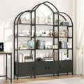 Semoic 85.8" Tall Arched Bookshelf with Door, 5-Tier Etagere Bookcase with Storage Cabinet Shelf, Triple Wide Industrial Bookshelf, Free Standing Display Shelf for Living Room Home Office, Black