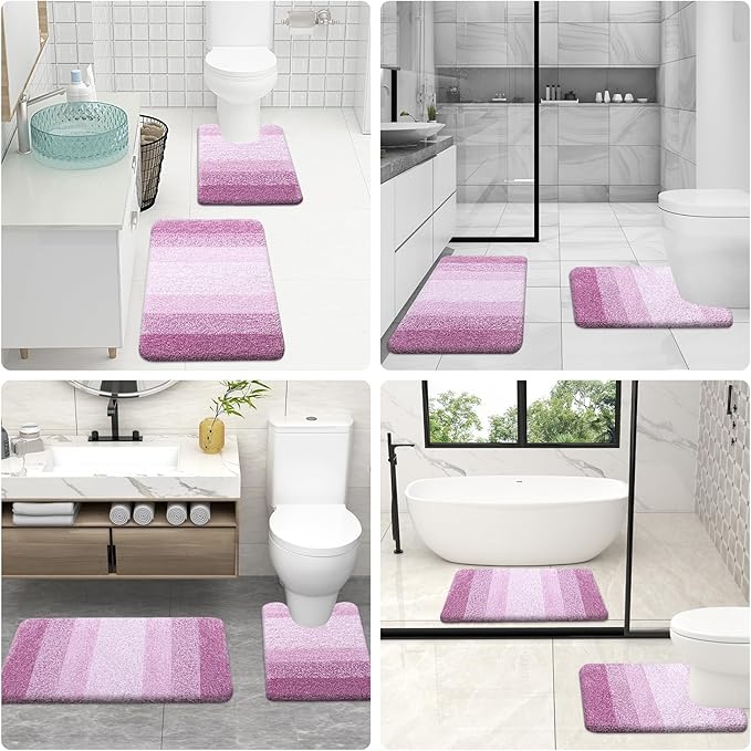 OLANLY Bathroom Rug Set 2 Piece, Soft Absorbent Microfiber Bath Rug Set, Non-Slip, Machine Wash Dry, Plush Shaggy Bath Mats for Bathroom (30"x20"+24"x16", Pinkish-Purple)