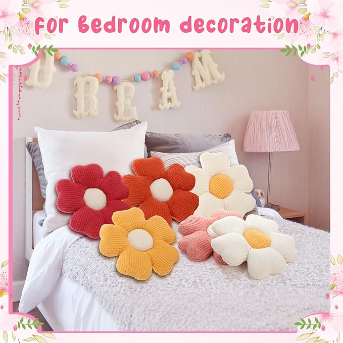6 Pcs Flower Shaped Pillows Daisy Floor Throw Pillows 15 Inch Flower Seat Cushion for Reading Sofa Couch Bed Decor for Back to School First Day of School(Fresh Color)