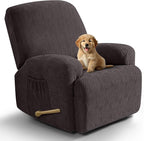 VANSOFY Recliner Chair Covers, 4-Pieces Stretch Recliner Cover Jacquard Soft Reclining Chair Slipcover Furniture Protector with Elastic Bottom for Lazy Boy Recliner(Chocolate)