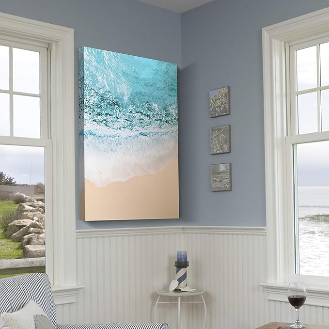 Renditions Gallery Canvas Nature Wall Art Home Paintings & Prints Blue Sandy Beach Ocean Modern Romantic Wall Hanging Artwork Decorations for Bedroom Living Room Office Kitchen - 18"x27" LT06