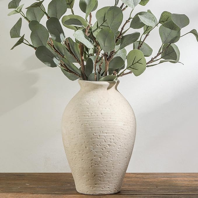 Ceramic Flower Vase Home Decor - Large Farmhouse Table Vases Rustic Vintage Living Room Kitchen Bedroom Decorations for House Book Shelf Office Coffee Desk Dining Fireplace (9" Rustic)