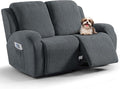 VANSOFY Recliner Loveseat Cover, 6-Pieces Stretch Dual Recliner Sofa Cover Soft Jacquard Reclining Couch Slipcover Furniture Protector with Elastic Bottom for Kid, Pets(2 Seat,Dark Gray)
