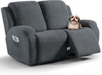 VANSOFY Recliner Loveseat Cover, 6-Pieces Stretch Dual Recliner Sofa Cover Soft Jacquard Reclining Couch Slipcover Furniture Protector with Elastic Bottom for Kid, Pets(2 Seat,Dark Gray)