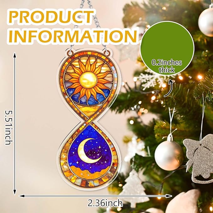 Sun Moon Gifts for Women, Acrylic Sun Moon anging Ornaments, Whimsical Decor Ornaments for Home Window & Car Decor, Sun Catcher for Home Decor, Christmas Ornament