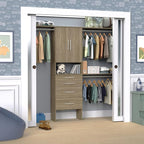 ClosetMaid SuiteSymphony Wood Closet Organizer Kit with Tower, 3 Hang Rods, Top Shelves, 4 Drawers, Doors, Adjustable, Fits Spaces 6 - 10 ft. Wide, Natural Grey