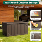Outdoor Storage Box, 98 Gallon Deck Box, Outdoor Storage Bench, Waterproof Resin Storage Bench with Lockable Lid, Patio Furniture Cushions & Garden Tools Storage, UV Resistant (Brown)