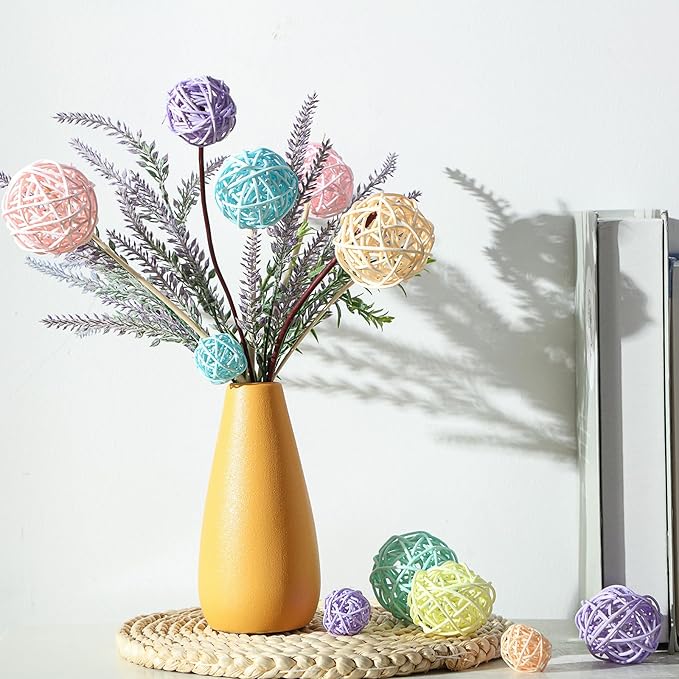 Patelai 72 Pcs Wicker Rattan Balls Decorative Balls for Vase Centerpiece Bowls Orbs Filler for Spring Summer Craft Home Decor, 4 Sizes (Macaron Color)